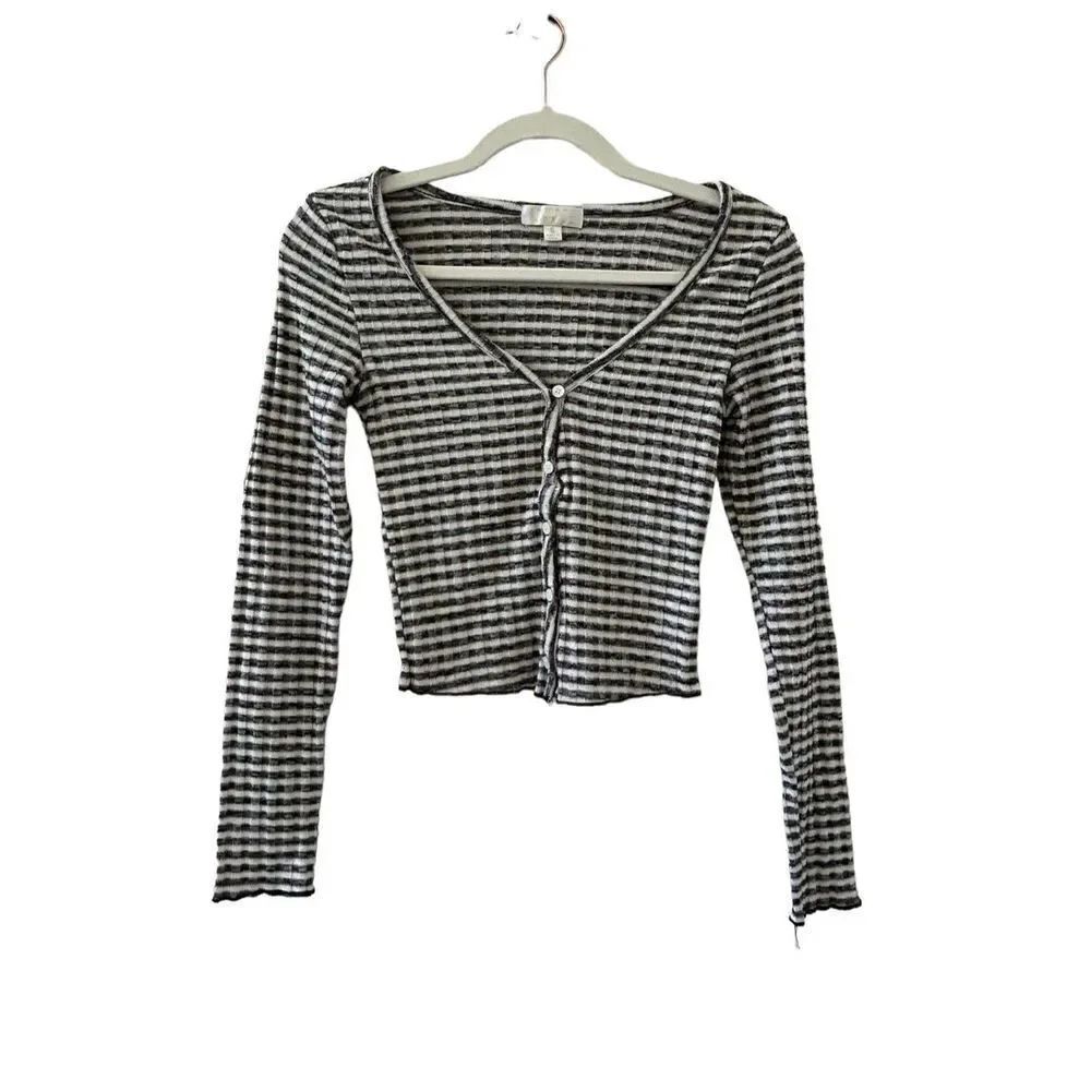 BKK Chance Striped Long Sleeve Crop Top Women’s Black & White Size Small